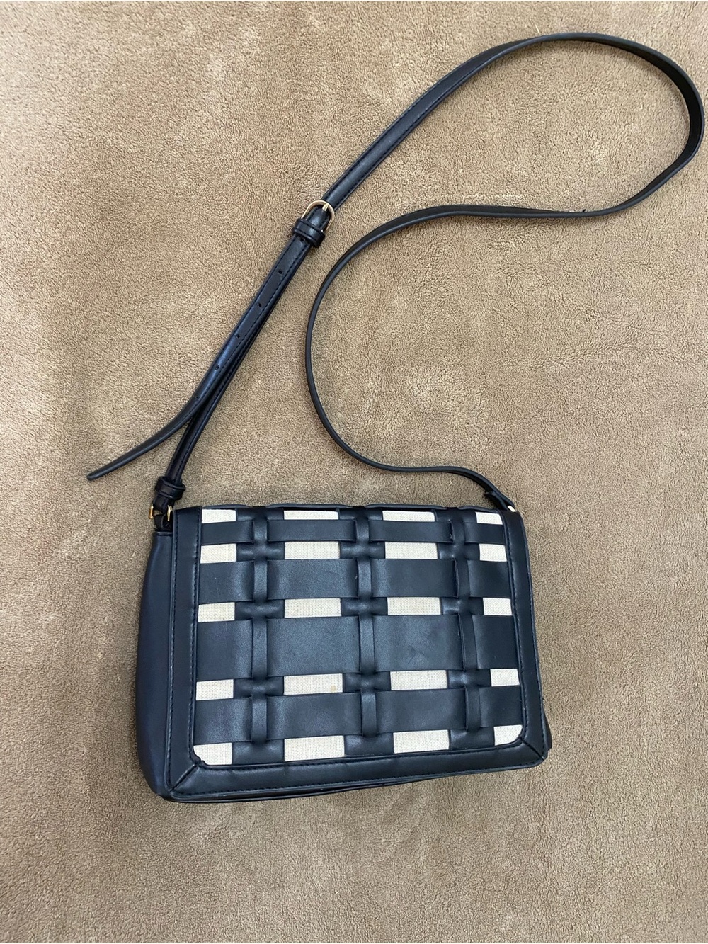 “A NewDay” Woven Leather Crossbody Bag in Black and Cream
